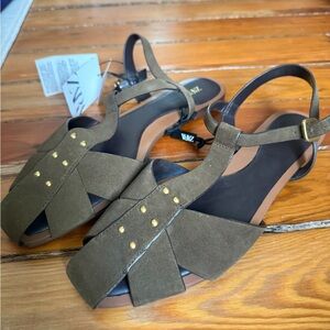 Zara Khaki Sandals with Gold Accents